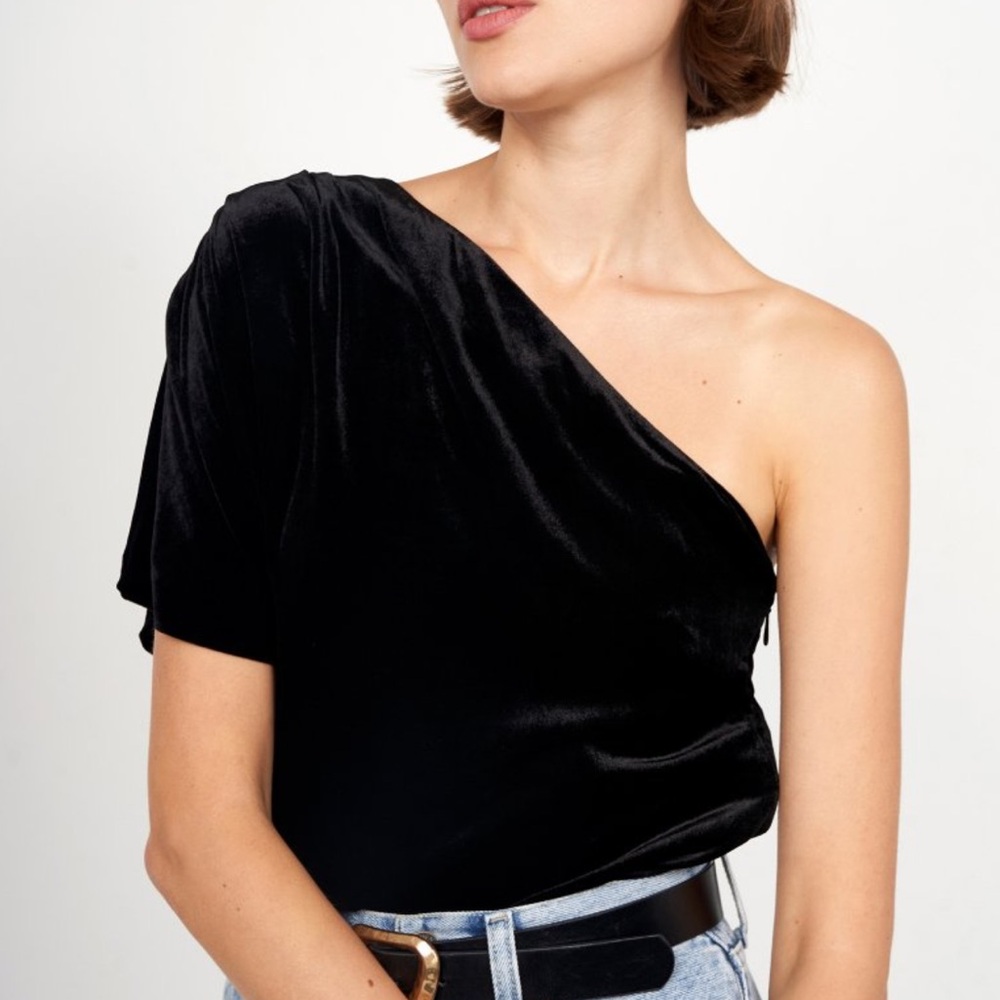 Joie Elegant Black Velvet One-Shoulder Top
